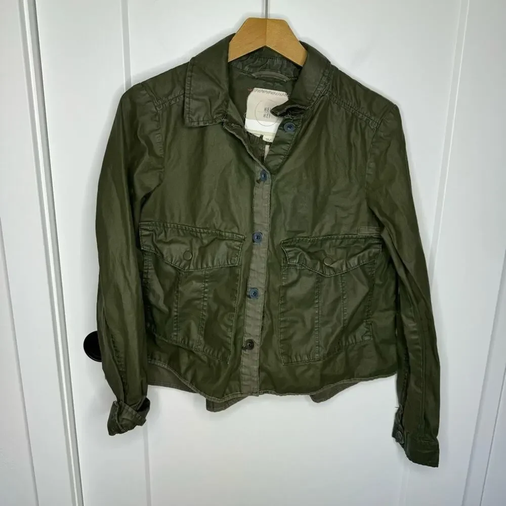 Anthropologie Hei Hei Army Green Button Down Lightweight Crop Jacket Size Small